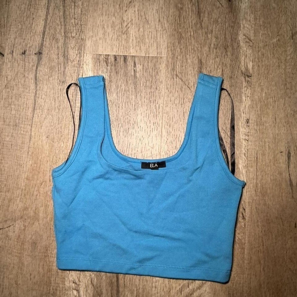 ELA Blue Ribbed Sleeveless Crop Tank Top‎ Casual Summer Streetwear Size S